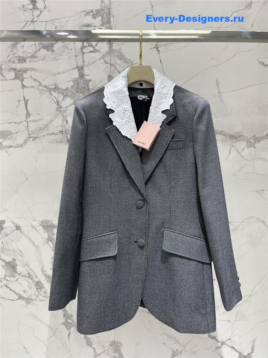 Miu Miu Grey Detachable Lace Collar Blazer