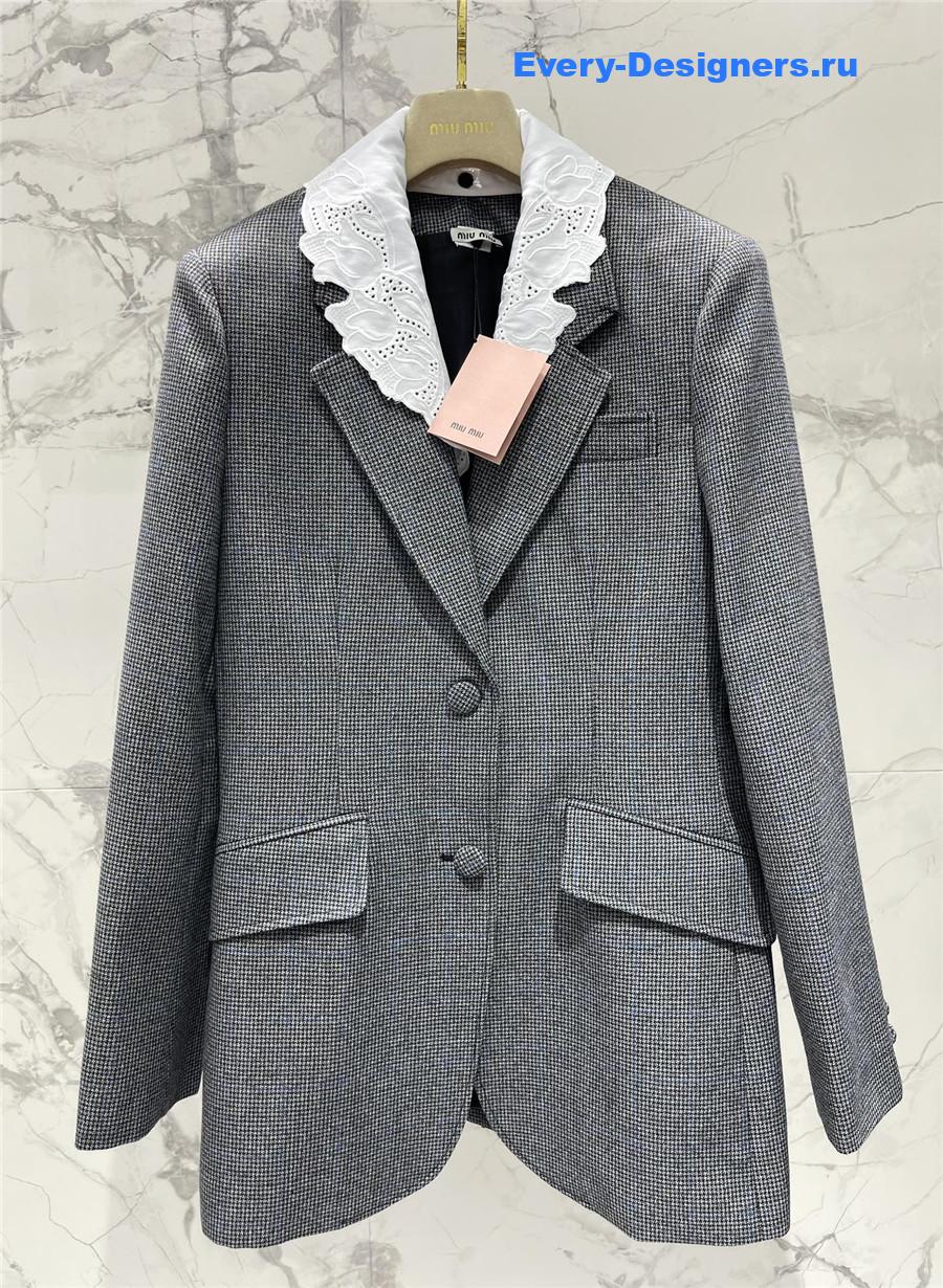 Miu Miu Grey Detachable Lace Collar Blazer