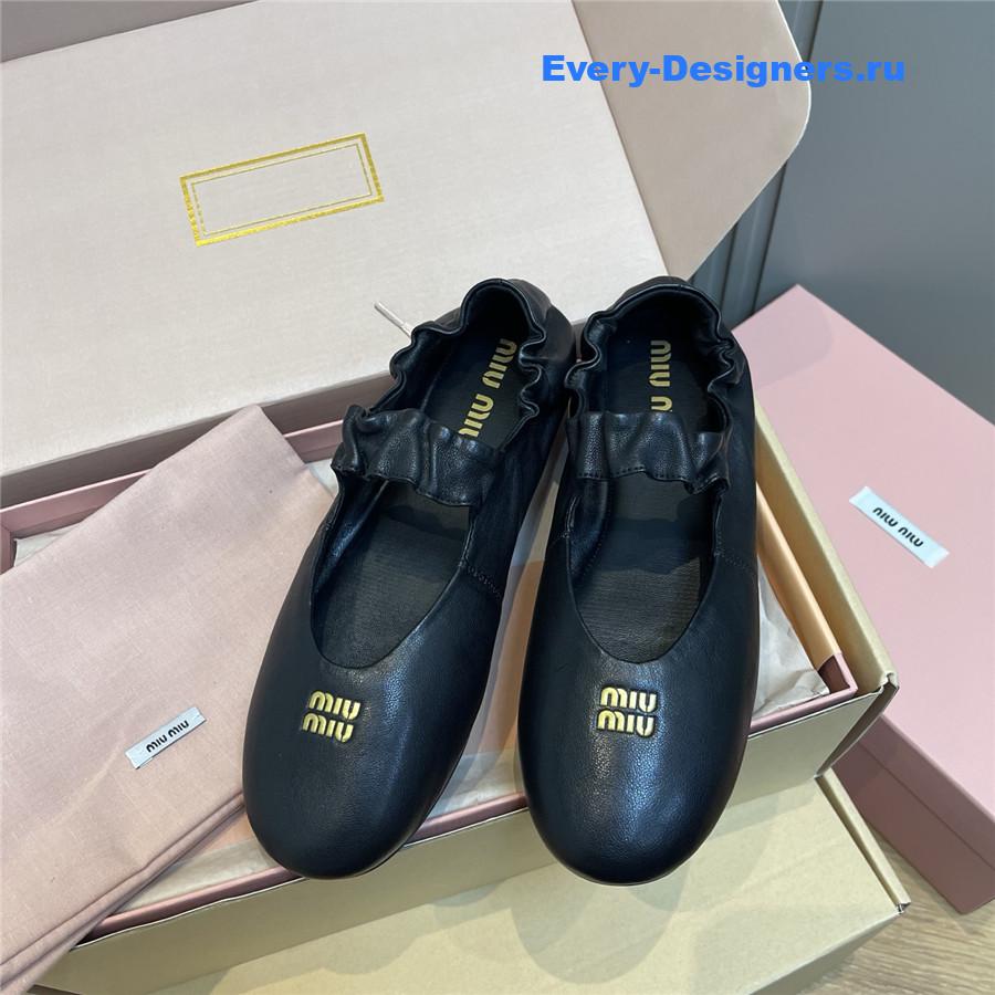 Miu Miu Black Leather Band Ballerina Flats