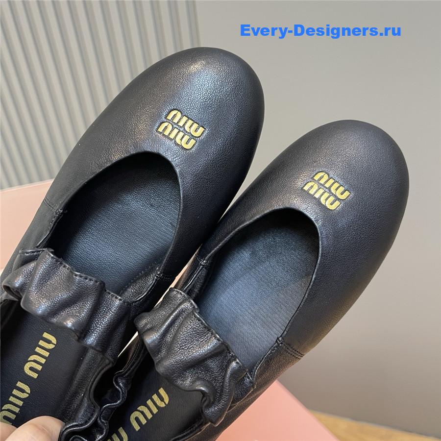 Miu Miu Black Leather Band Ballerina Flats