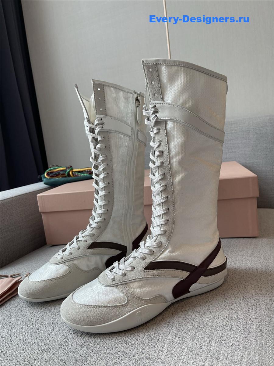Miu Miu White & Burgundy Gymnasium Boxeur Boots