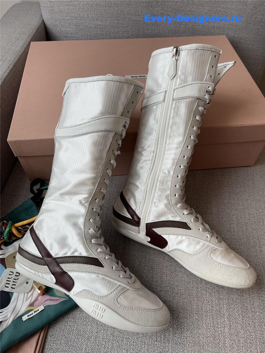 Miu Miu White & Burgundy Gymnasium Boxeur Boots