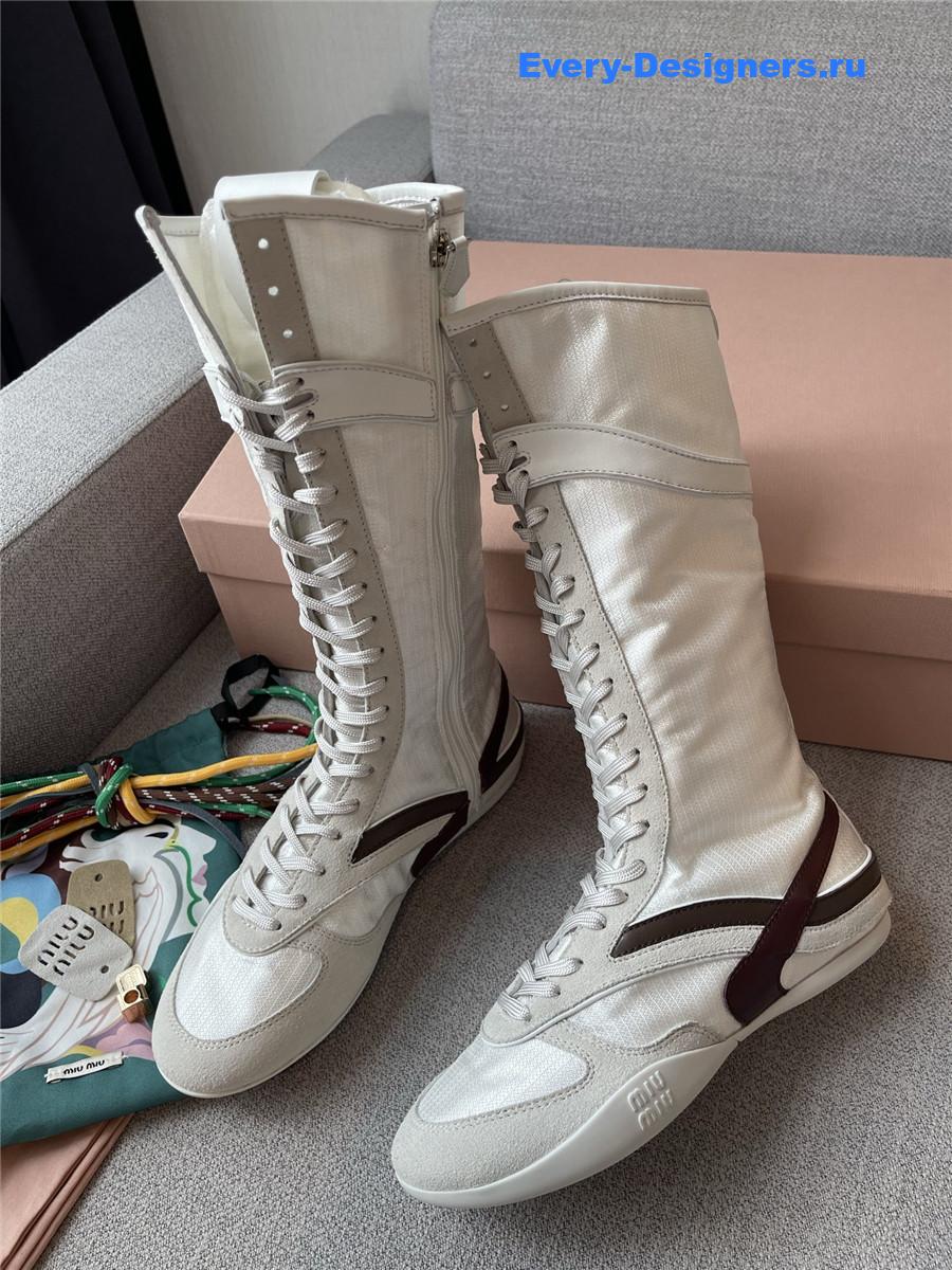 Miu Miu White & Burgundy Gymnasium Boxeur Boots