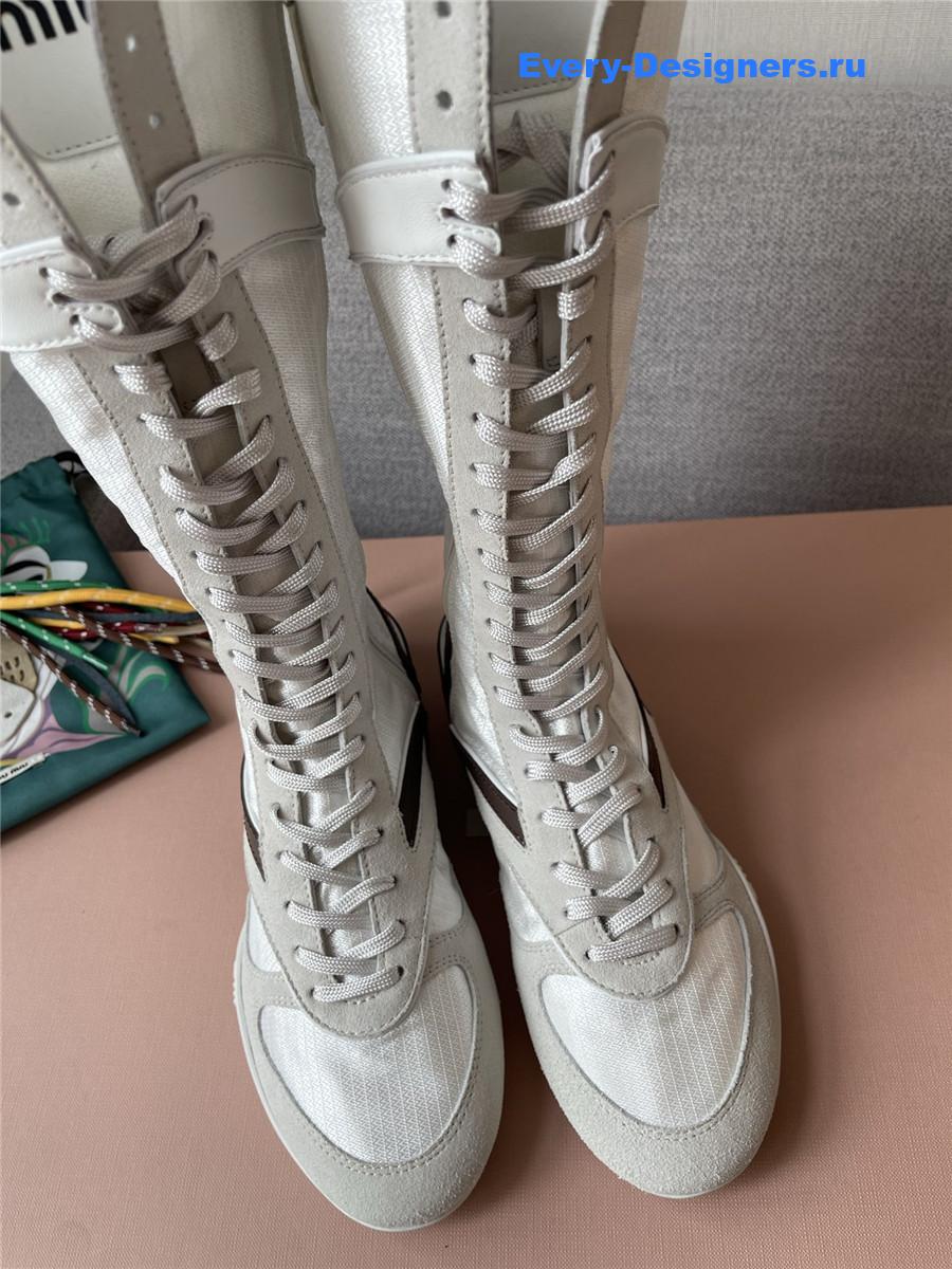 Miu Miu White & Burgundy Gymnasium Boxeur Boots