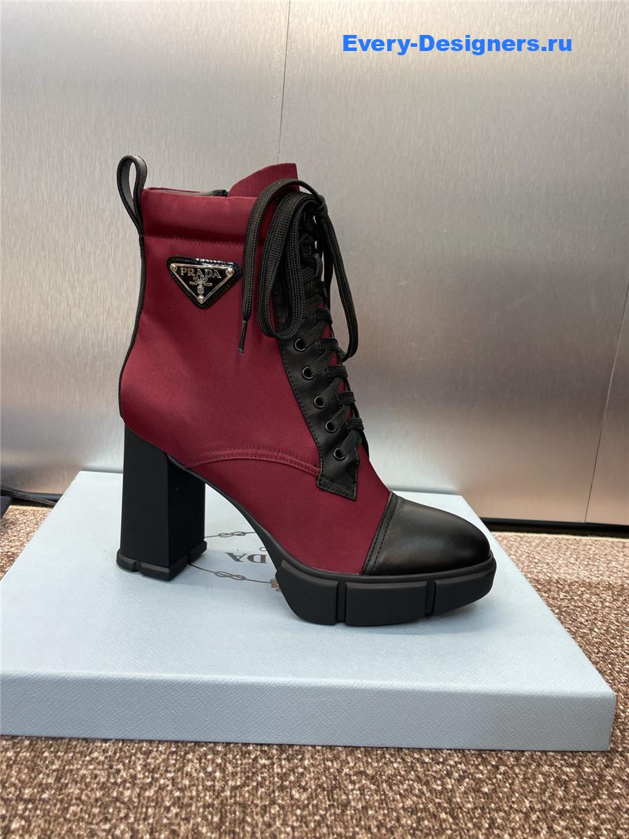 Pra*a burgundy nylon lace-up ankle boots