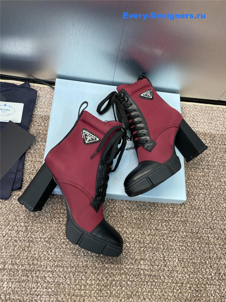 Pra*a burgundy nylon lace-up ankle boots
