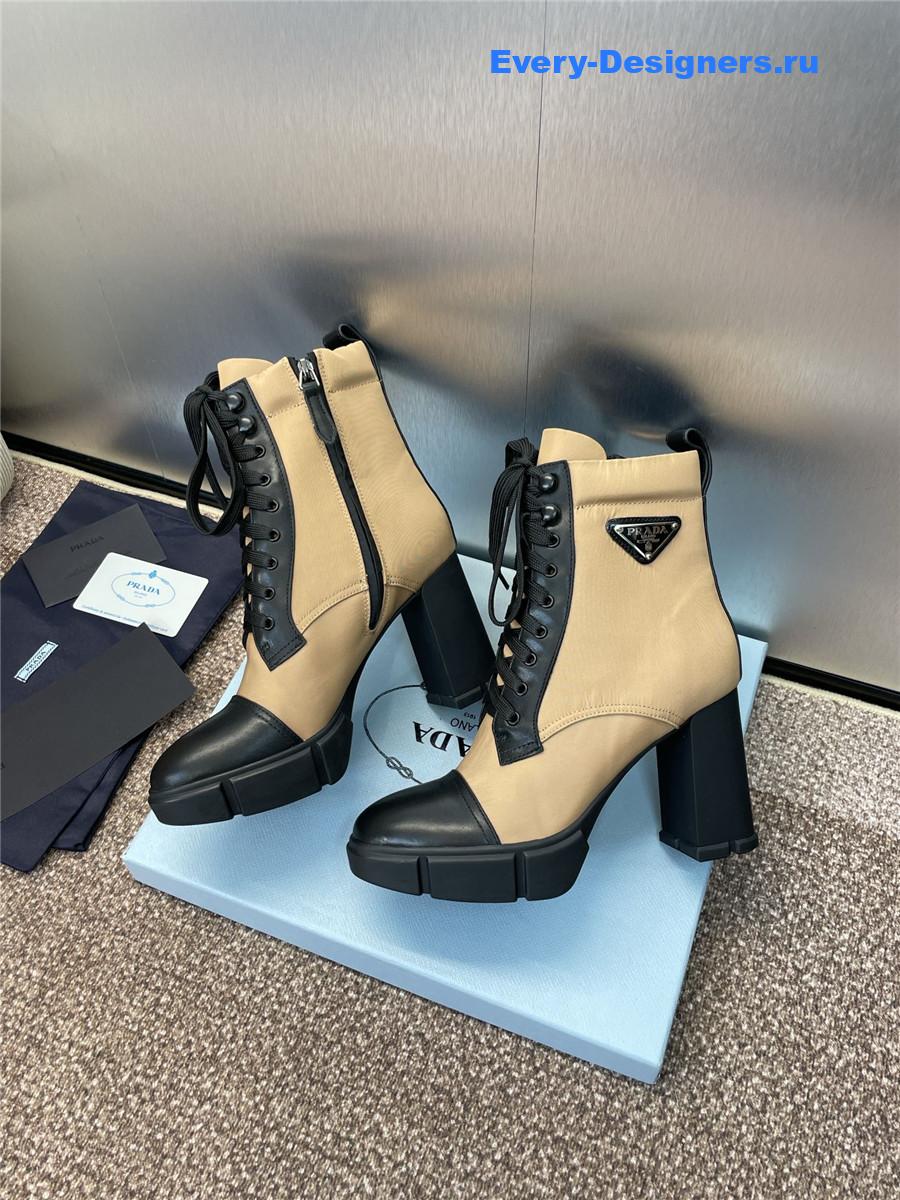 Pra*a beige nylon lace-up ankle boots