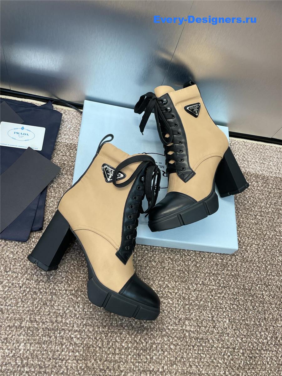 Pra*a beige nylon lace-up ankle boots