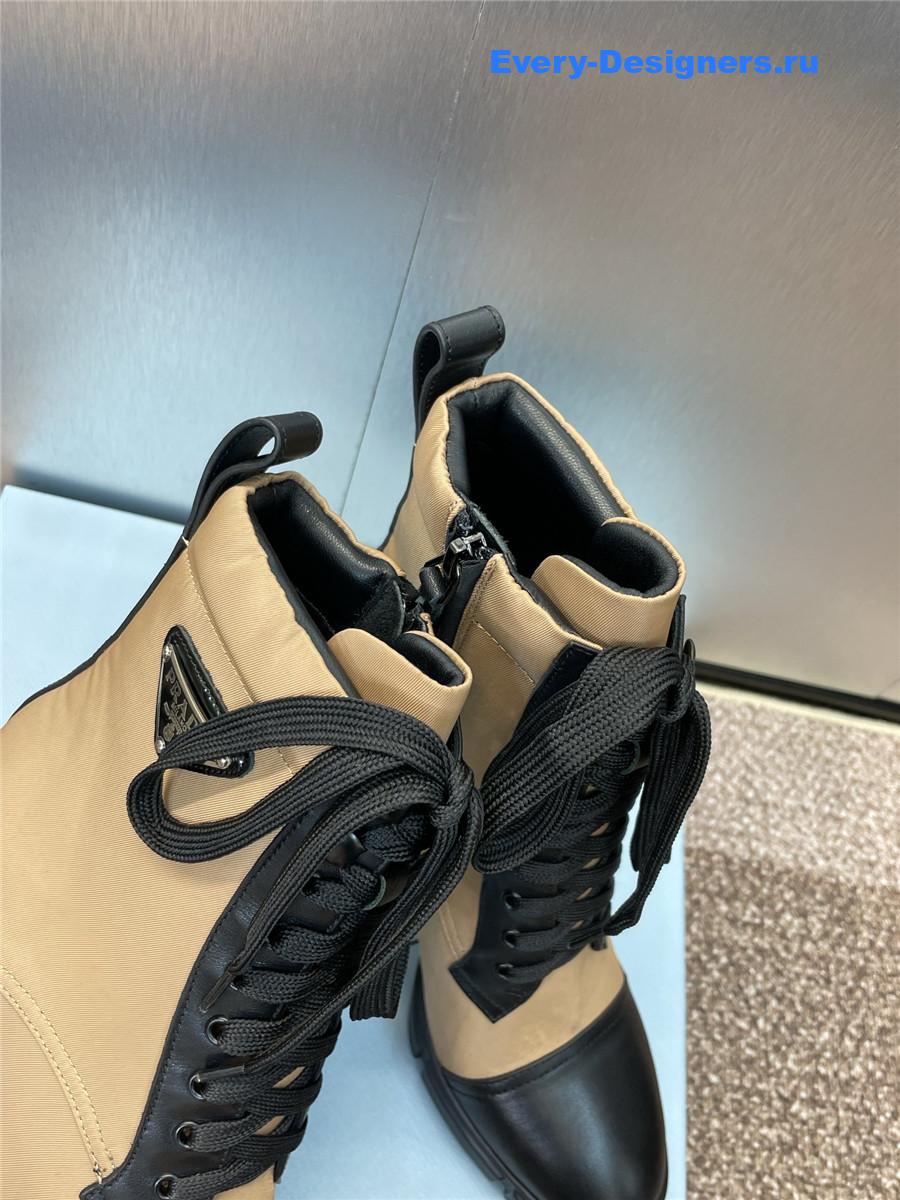 Pra*a beige nylon lace-up ankle boots