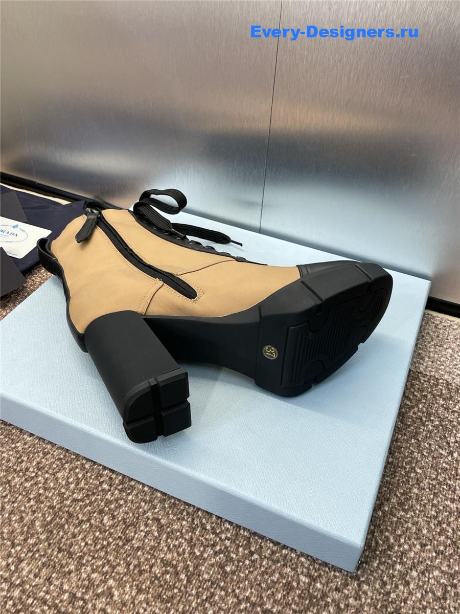 Pra*a beige nylon lace-up ankle boots