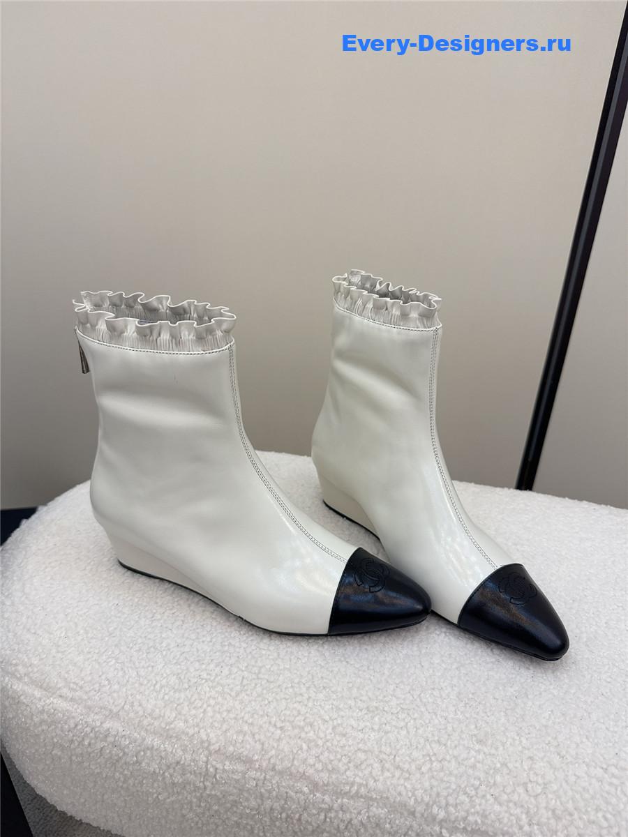 Ch**el white pointed wedge ankle boots