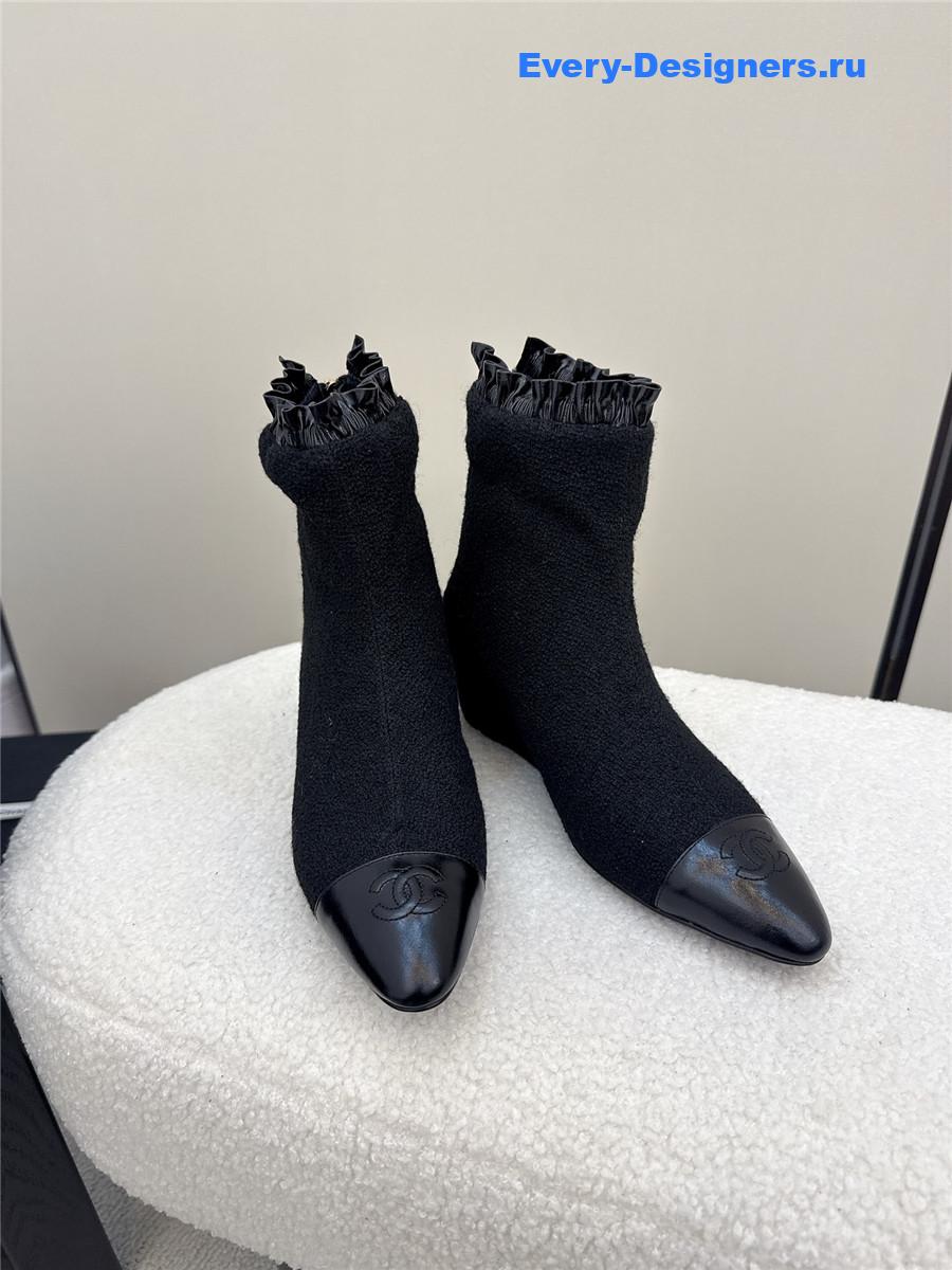 Ch**el black tweed wedge ankle boots