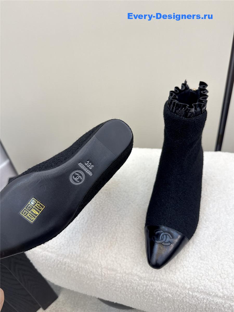 Ch**el black tweed wedge ankle boots