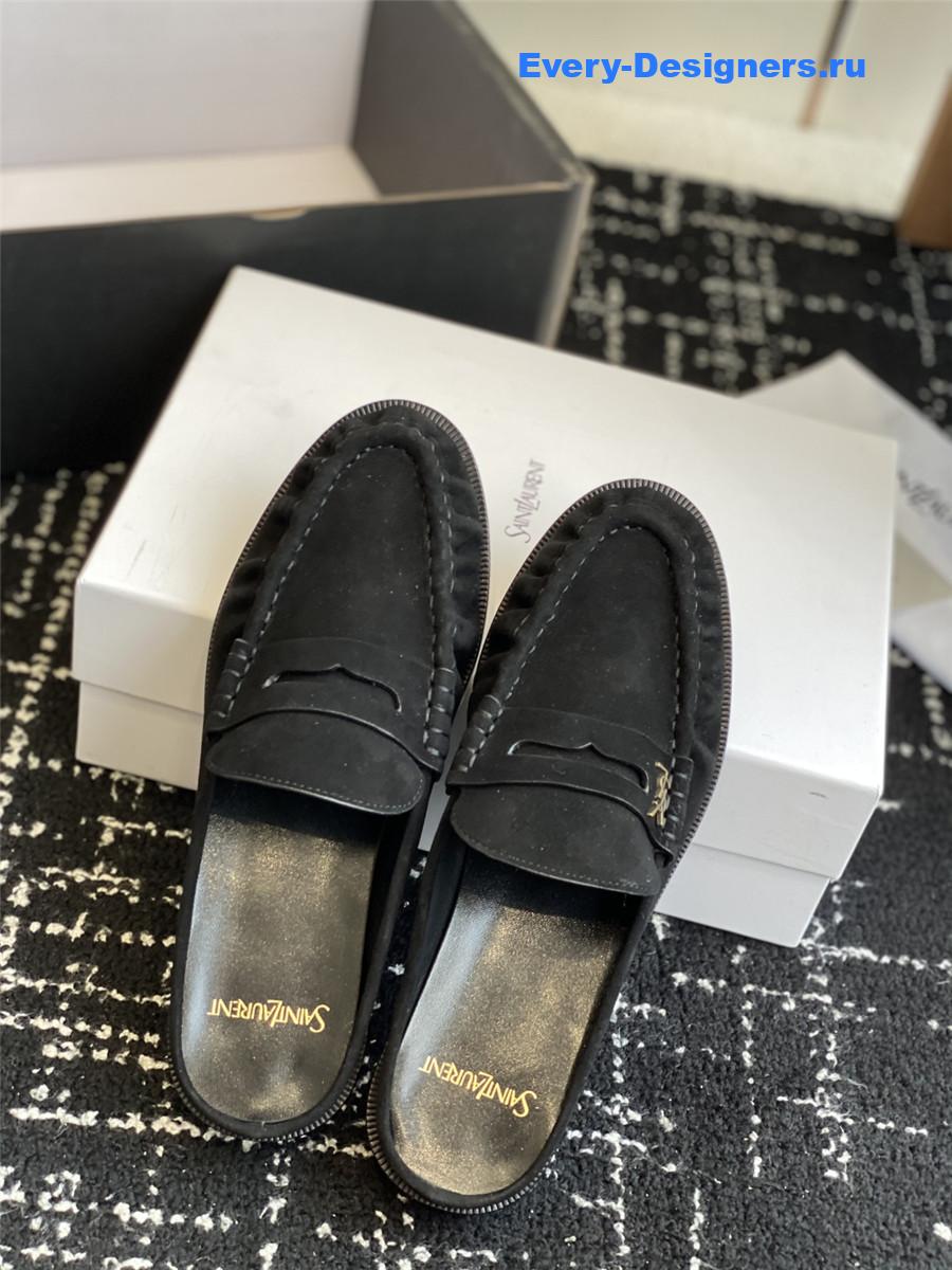 Sa1nt Lau*nt le loafer 15 black suede slides