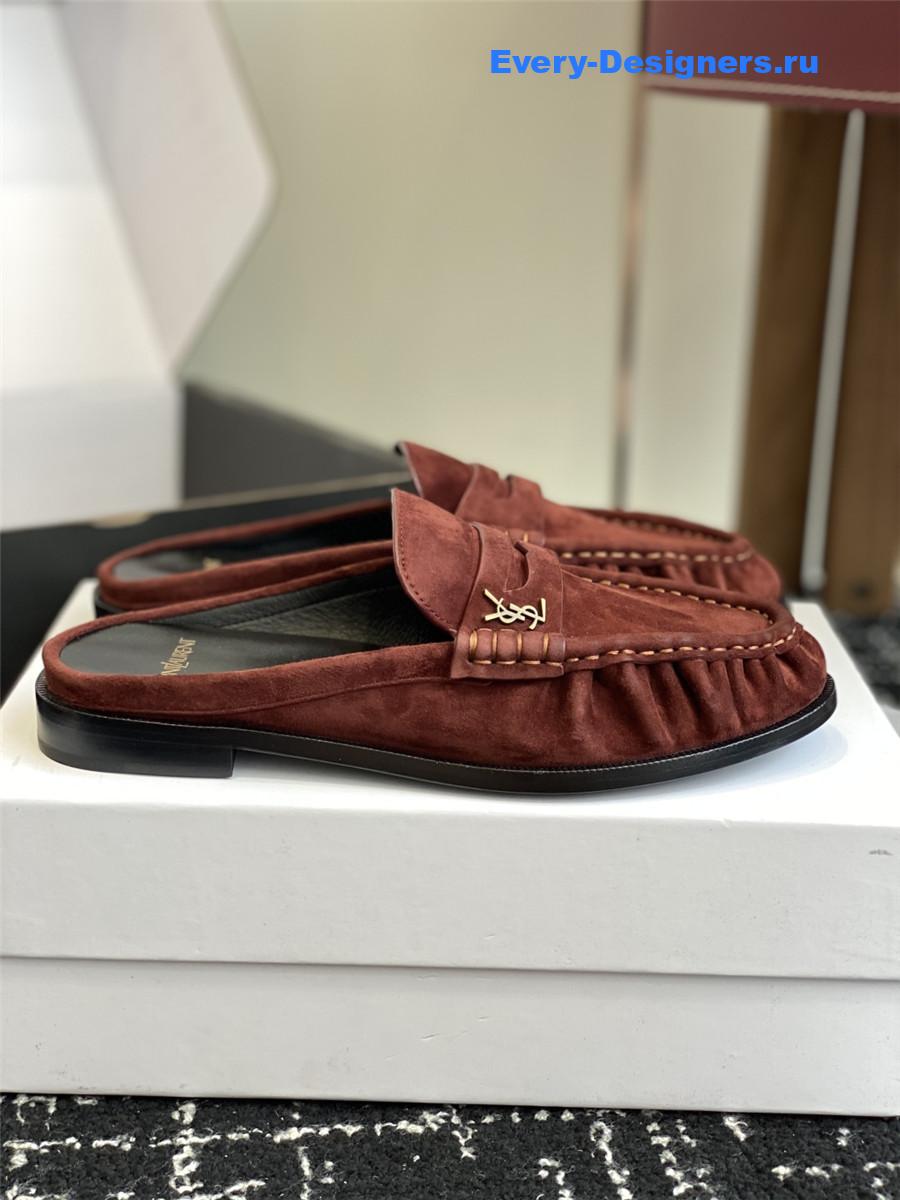 Sa1nt Lau*nt le loafer 15 burgundy suede slides