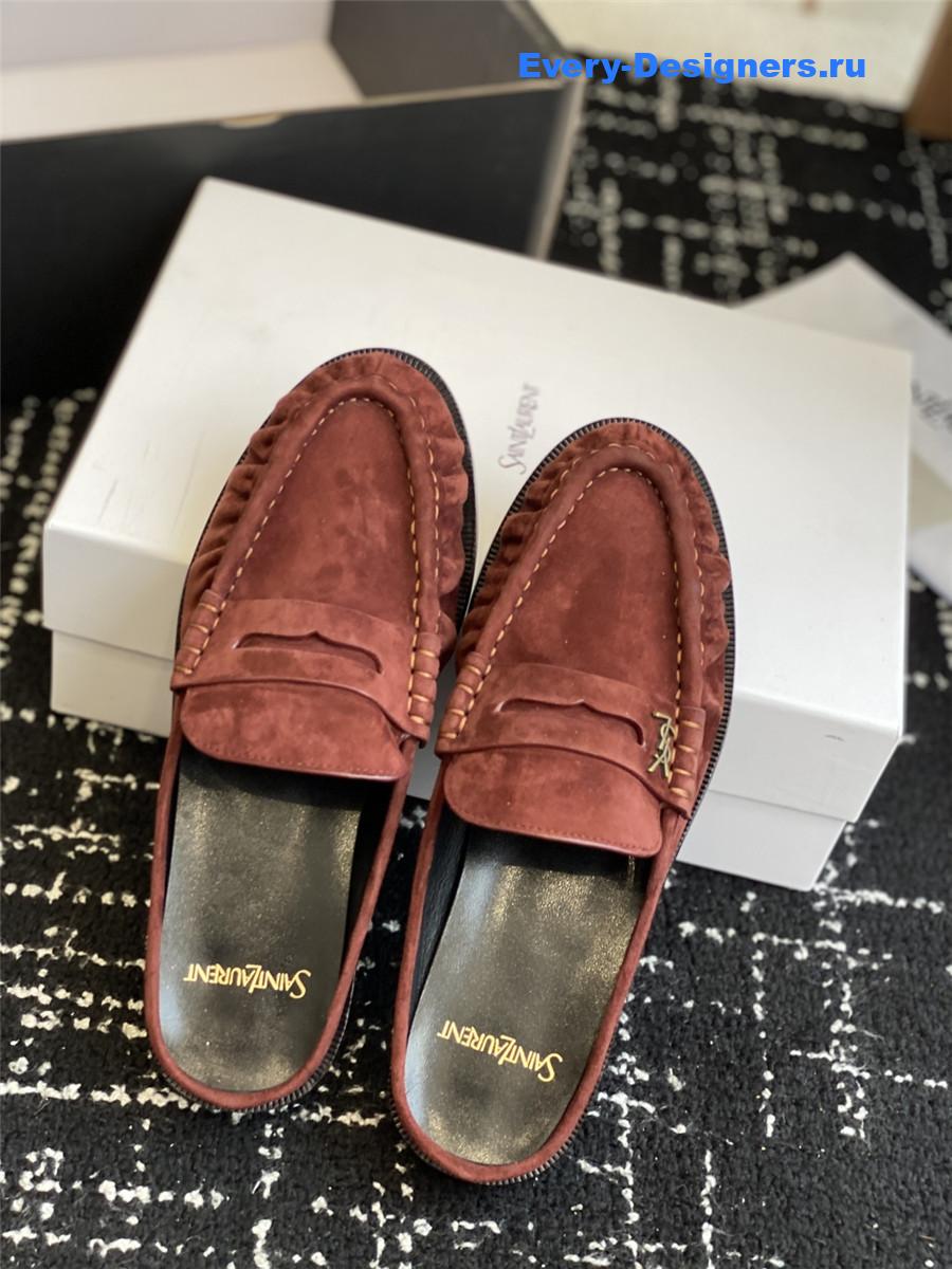 Sa1nt Lau*nt le loafer 15 burgundy suede slides
