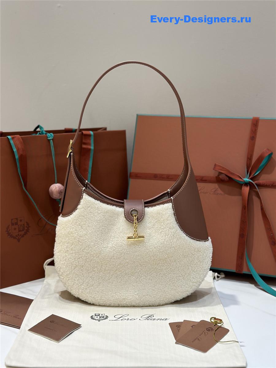 L0r0 P1ana bobbin large faux shearling shoulder bag in white