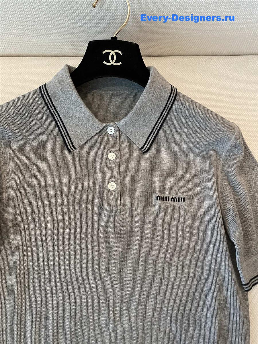 Miu Miu Gray Cotton Knit Polo Shirt