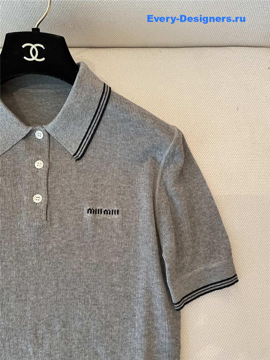 Miu Miu Gray Cotton Knit Polo Shirt