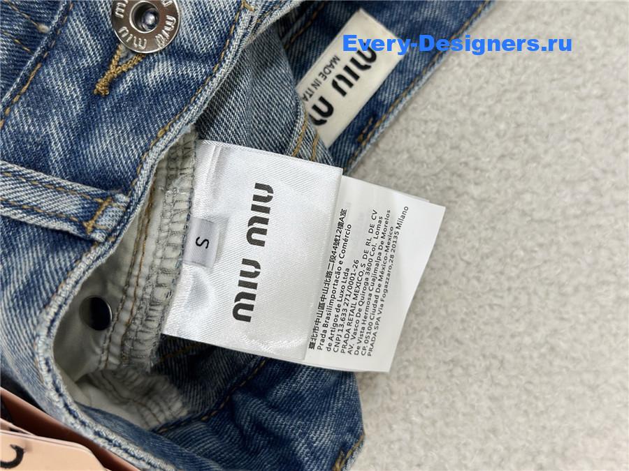 Miu Miu Blue Lettering Ripped Jeans