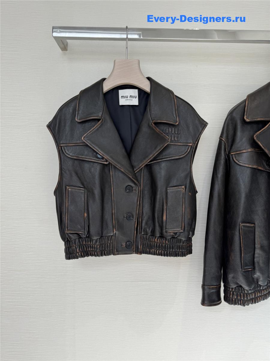 Miu Miu Women Logo Nappa Vest In Brown