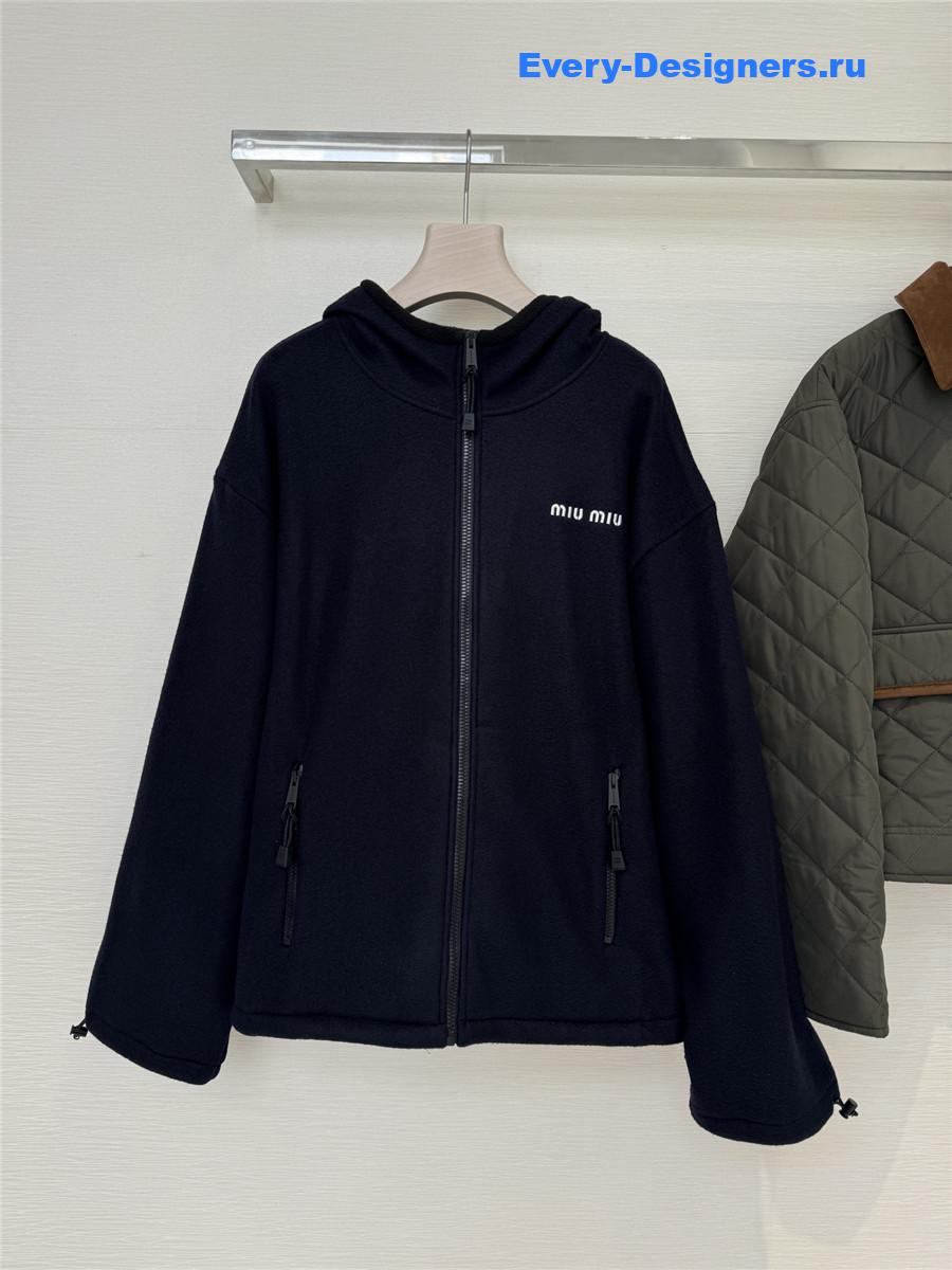 Miu Miu Navy Cotton Fleece Zipper Hoodie