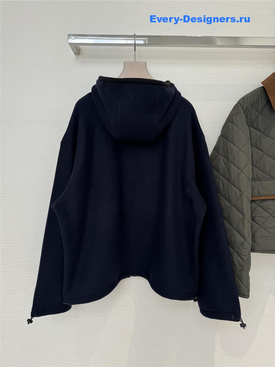 Miu Miu Navy Cotton Fleece Zipper Hoodie