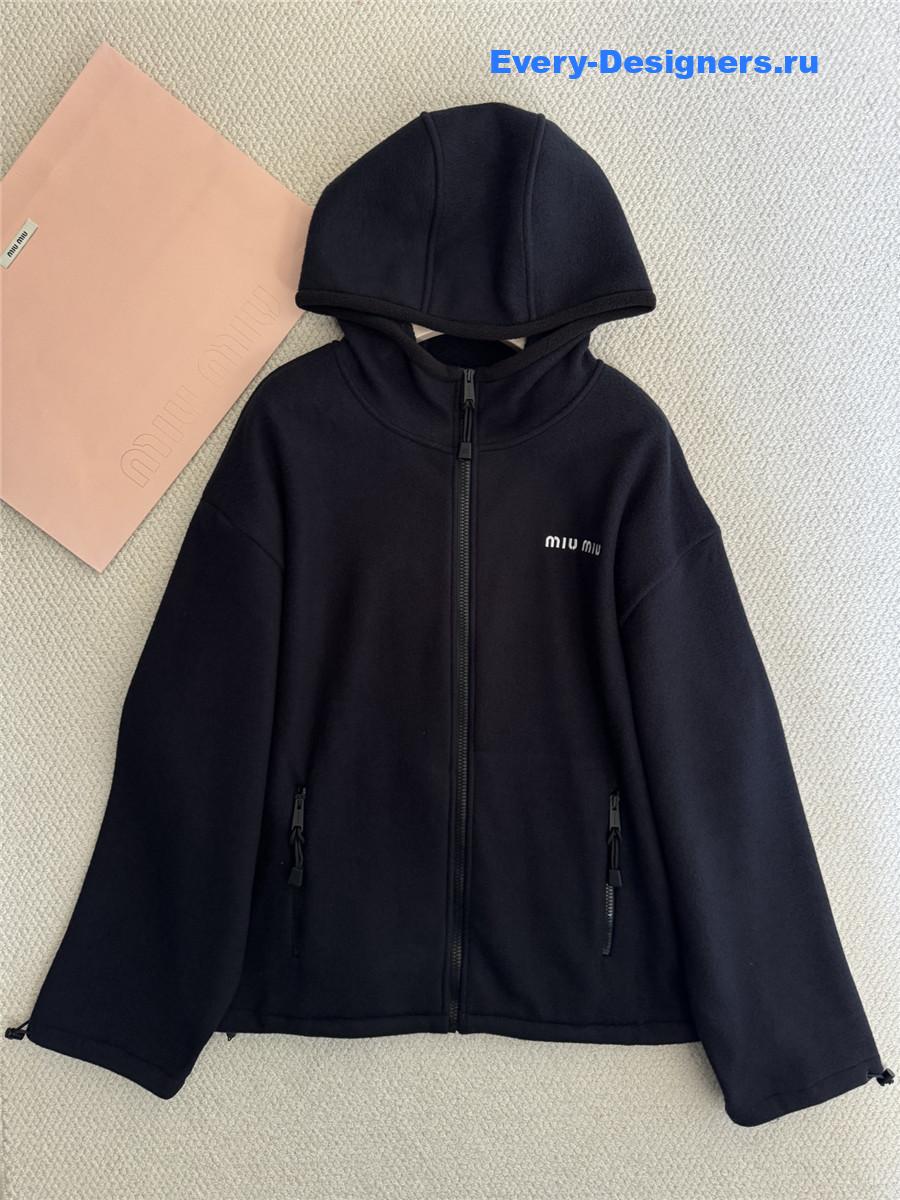 Miu Miu Navy Cotton Fleece Zipper Hoodie