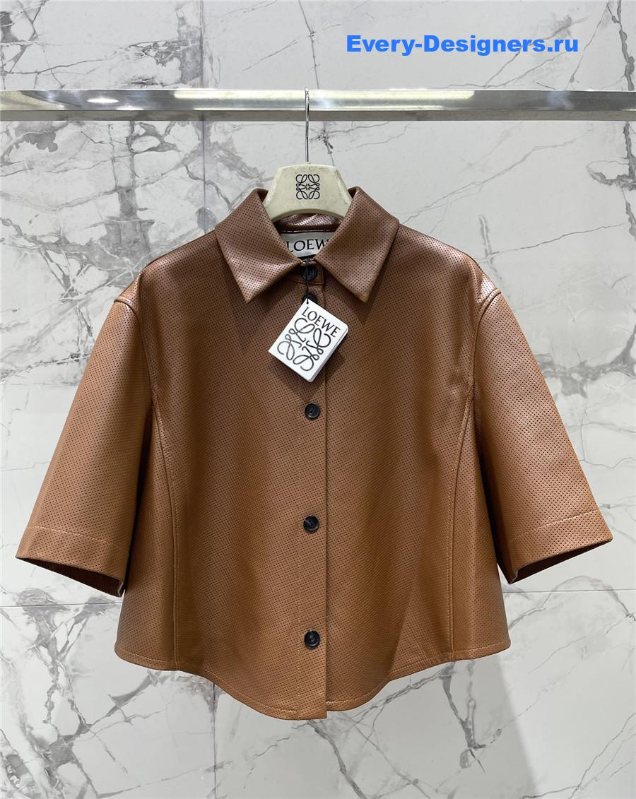 L0ew* brown nappa lambskin shirt