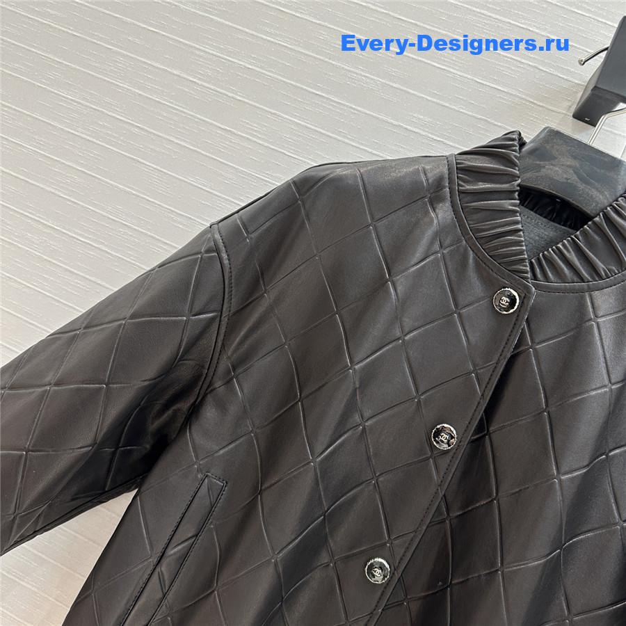 Ch**el black v neck lambskin leather jacket