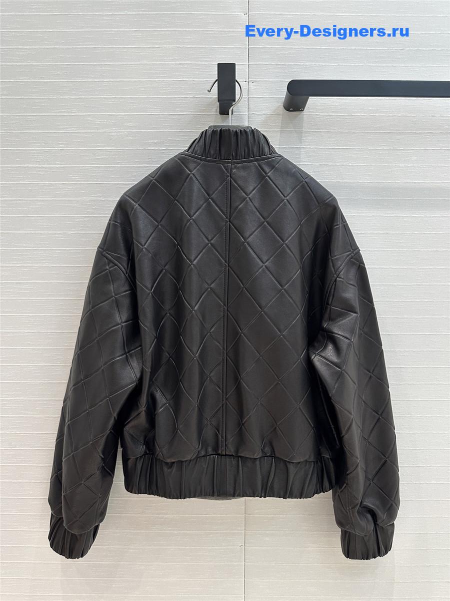 Ch**el black v neck lambskin leather jacket