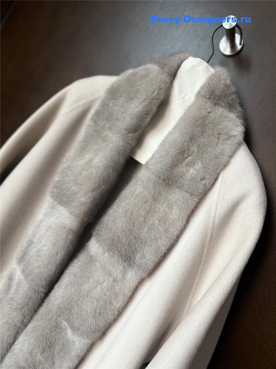 L0r0 P1ana beige cashmere wool jacket with mink fur