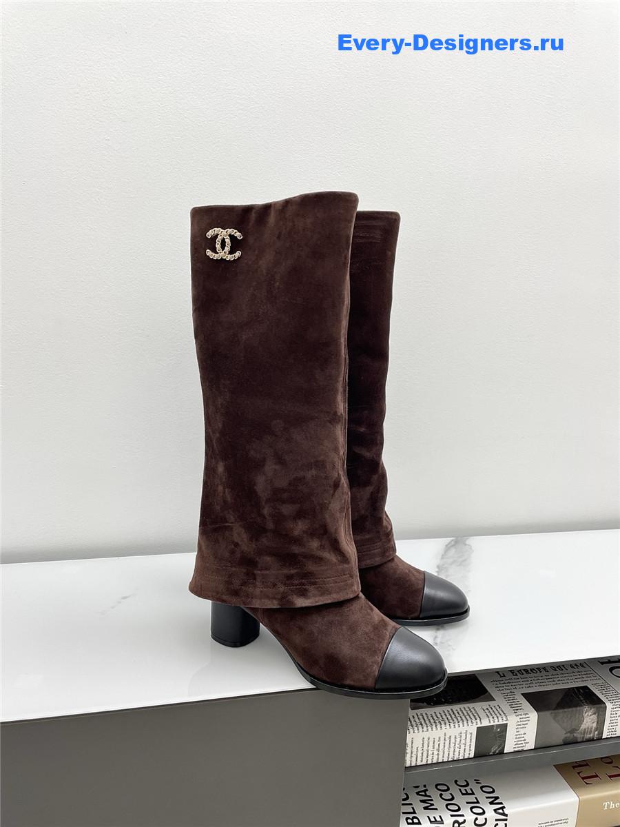 Ch**el brown suede cuffed high boots