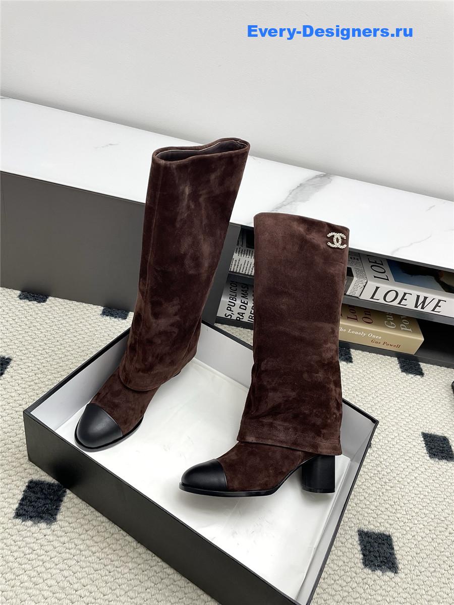 Ch**el brown suede cuffed high boots