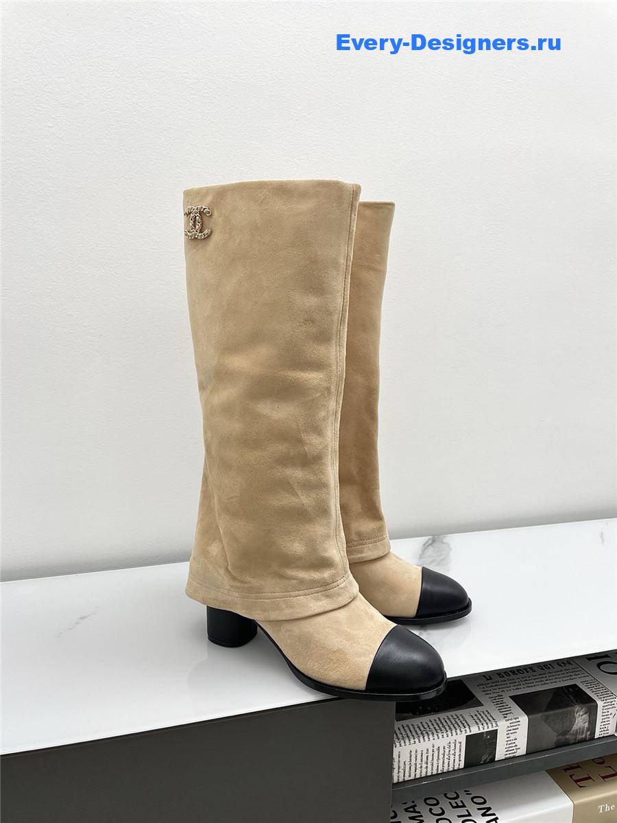 Ch**el beige suede cuffed high boots