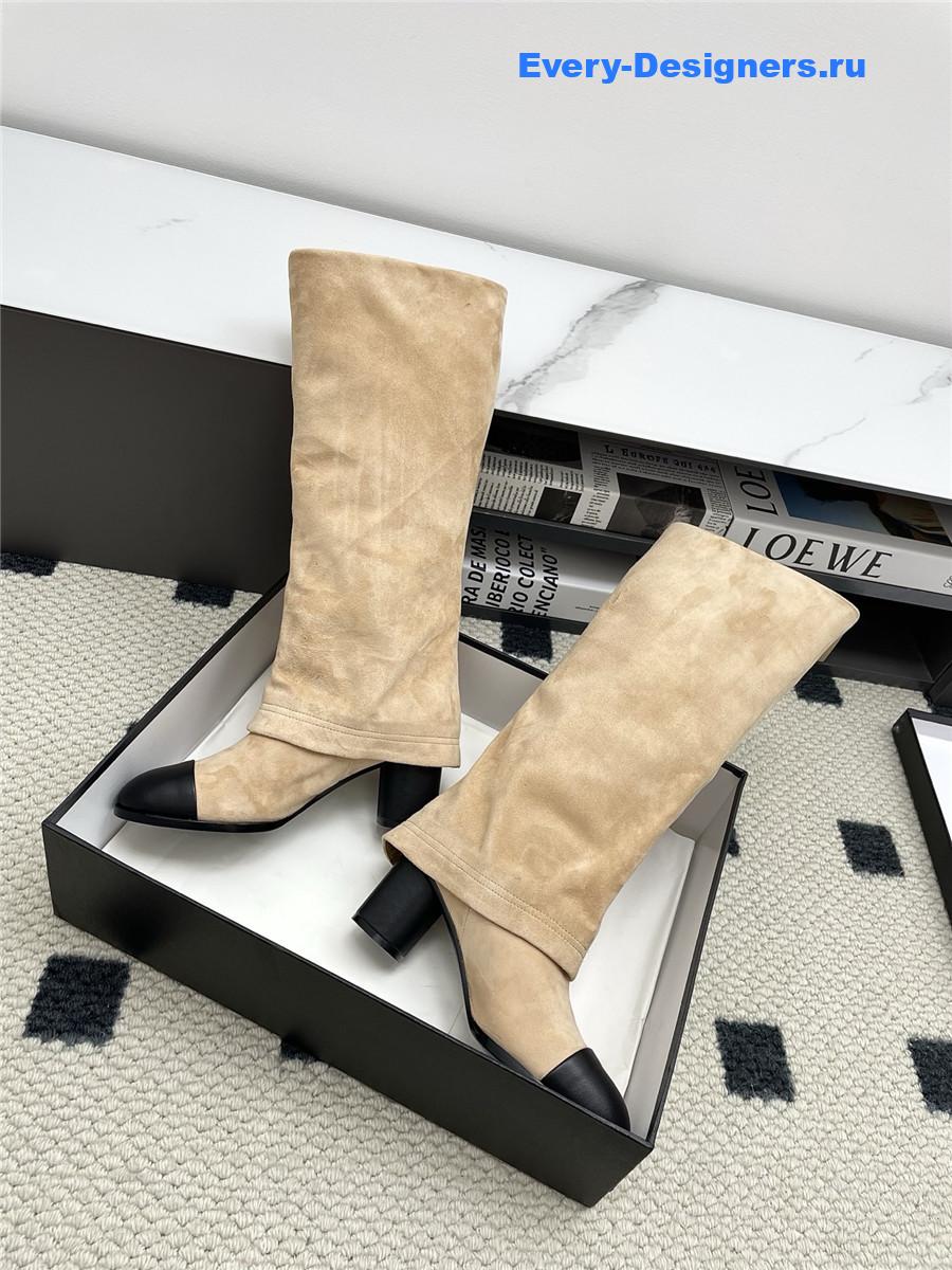 Ch**el beige suede cuffed high boots