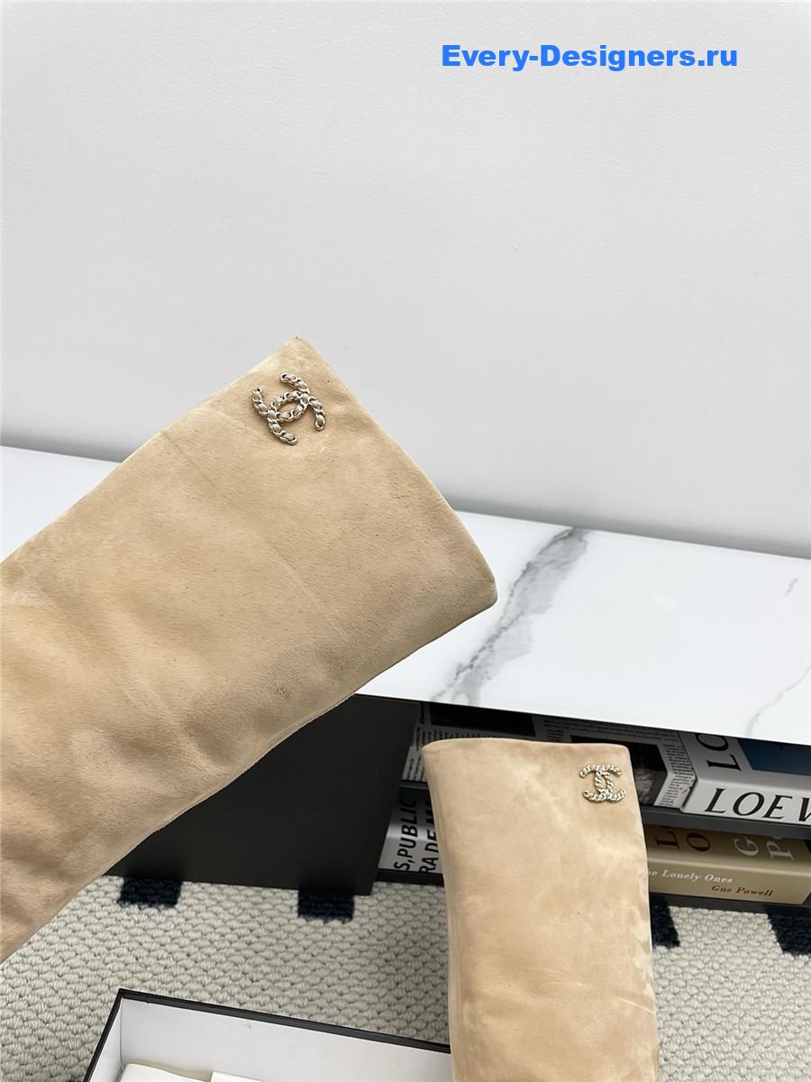 Ch**el beige suede cuffed high boots