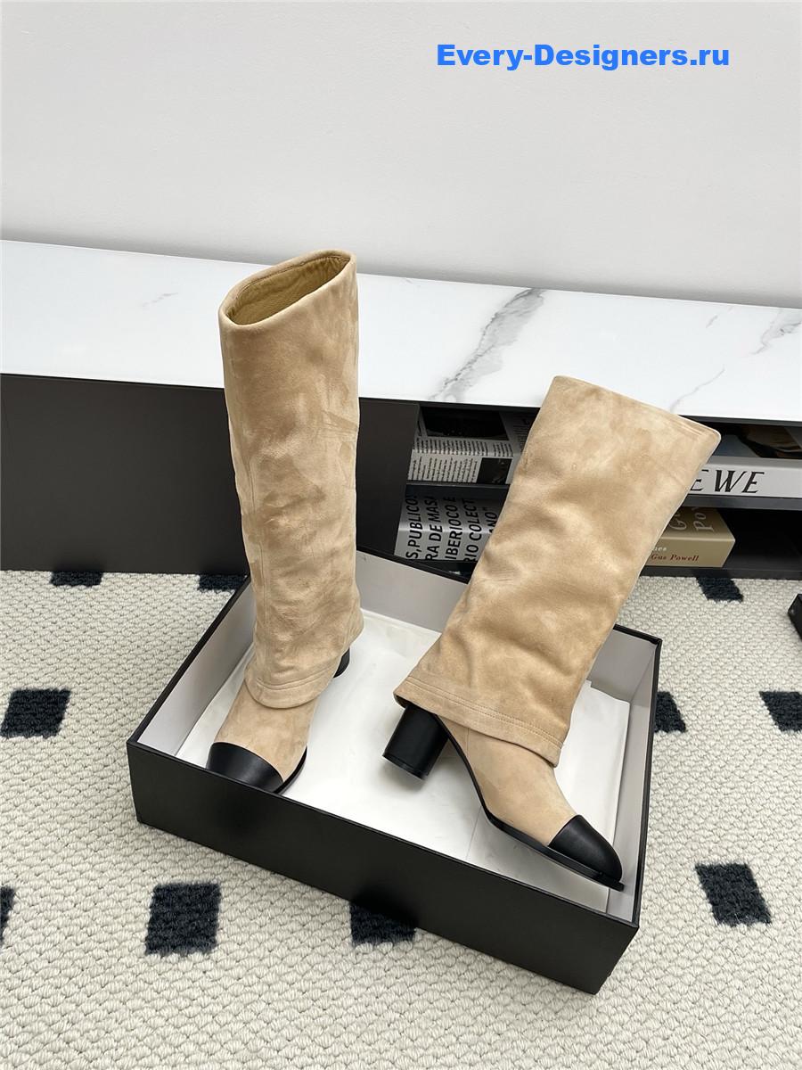 Ch**el beige suede cuffed high boots
