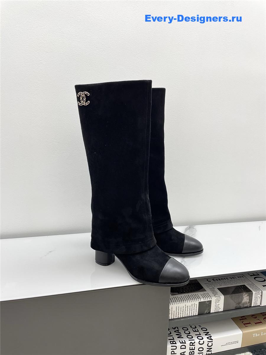 Ch**el black suede cuffed high boots