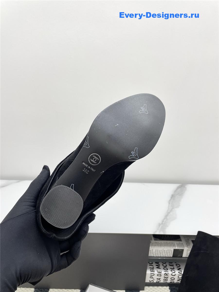 Ch**el black suede cuffed high boots