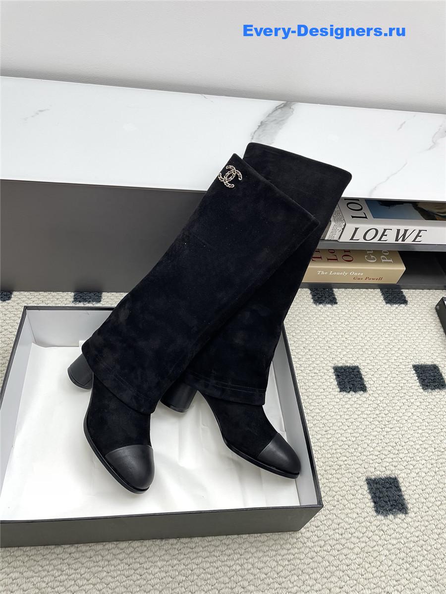 Ch**el black suede cuffed high boots