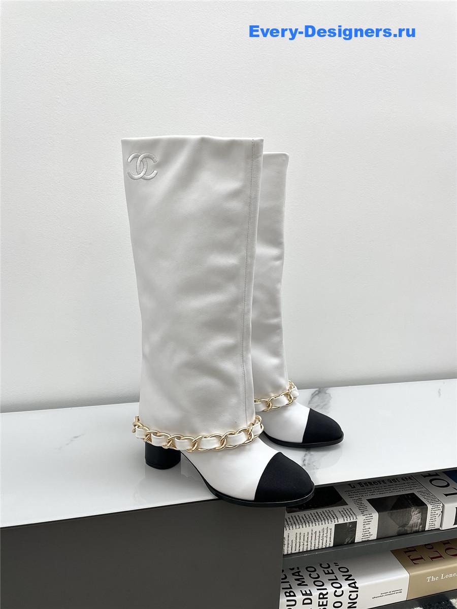 Ch**el white suede cuffed high boots