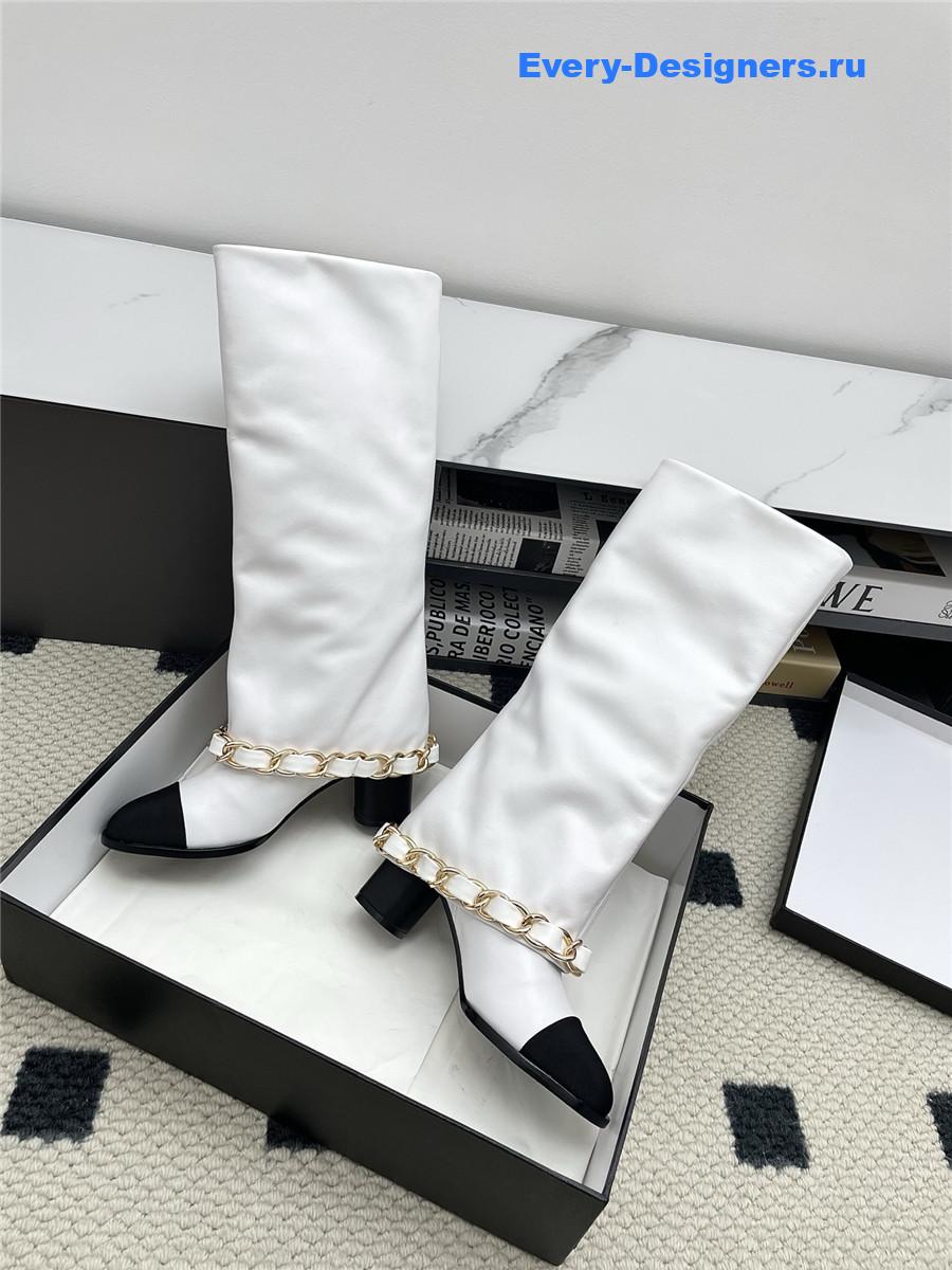 Ch**el white suede cuffed high boots