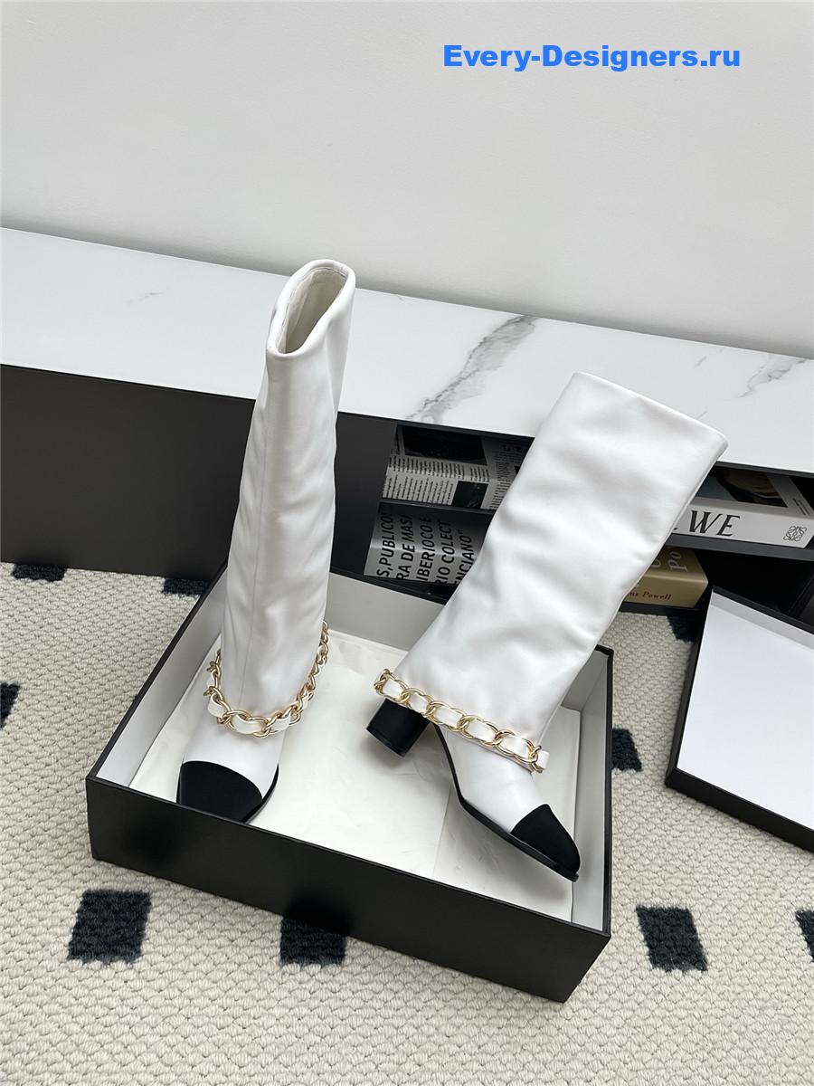 Ch**el white suede cuffed high boots