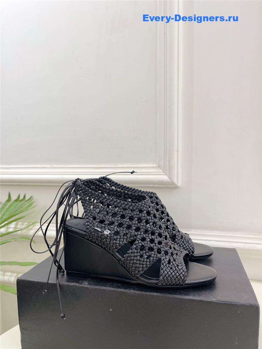 Alaia Black Hollow Woven Wedge Sandals