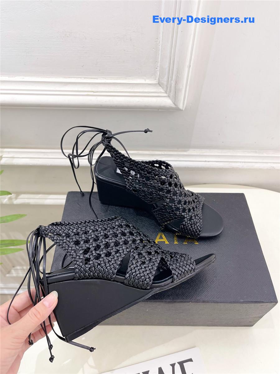 Alaia Black Hollow Woven Wedge Sandals
