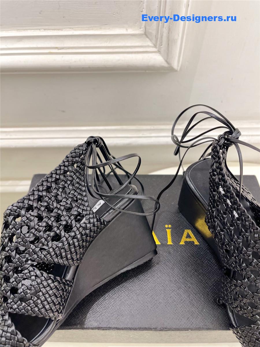 Alaia Black Hollow Woven Wedge Sandals