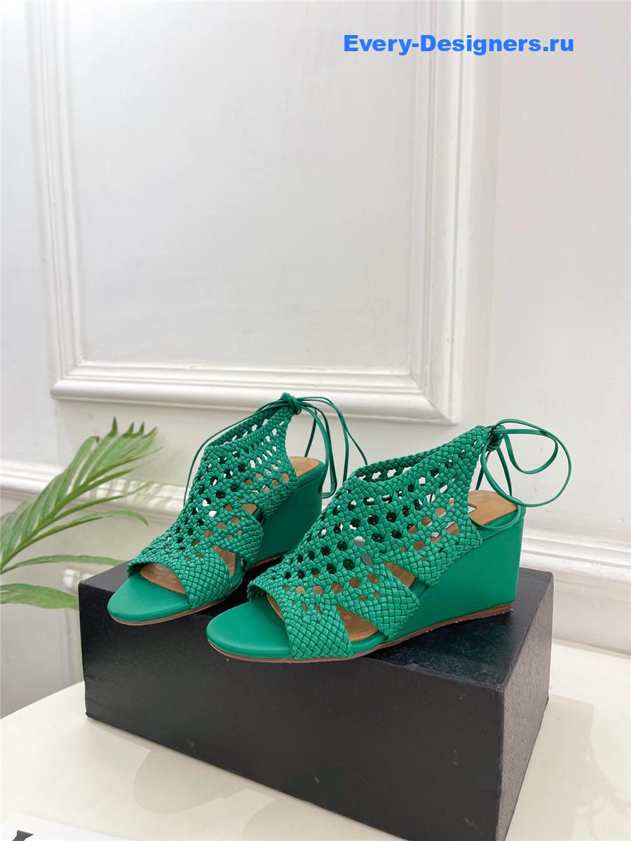 Alaia Green Hollow Woven Wedge Sandals