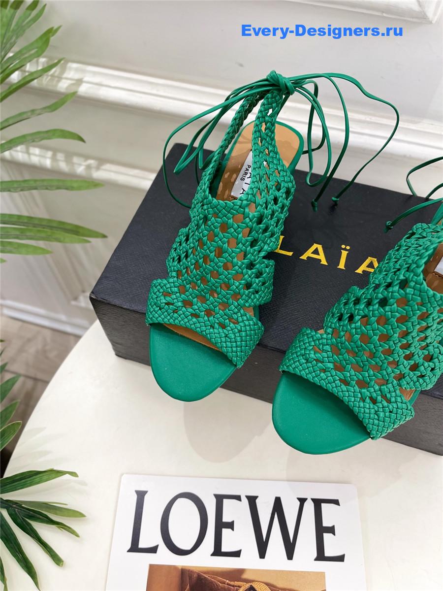 Alaia Green Hollow Woven Wedge Sandals