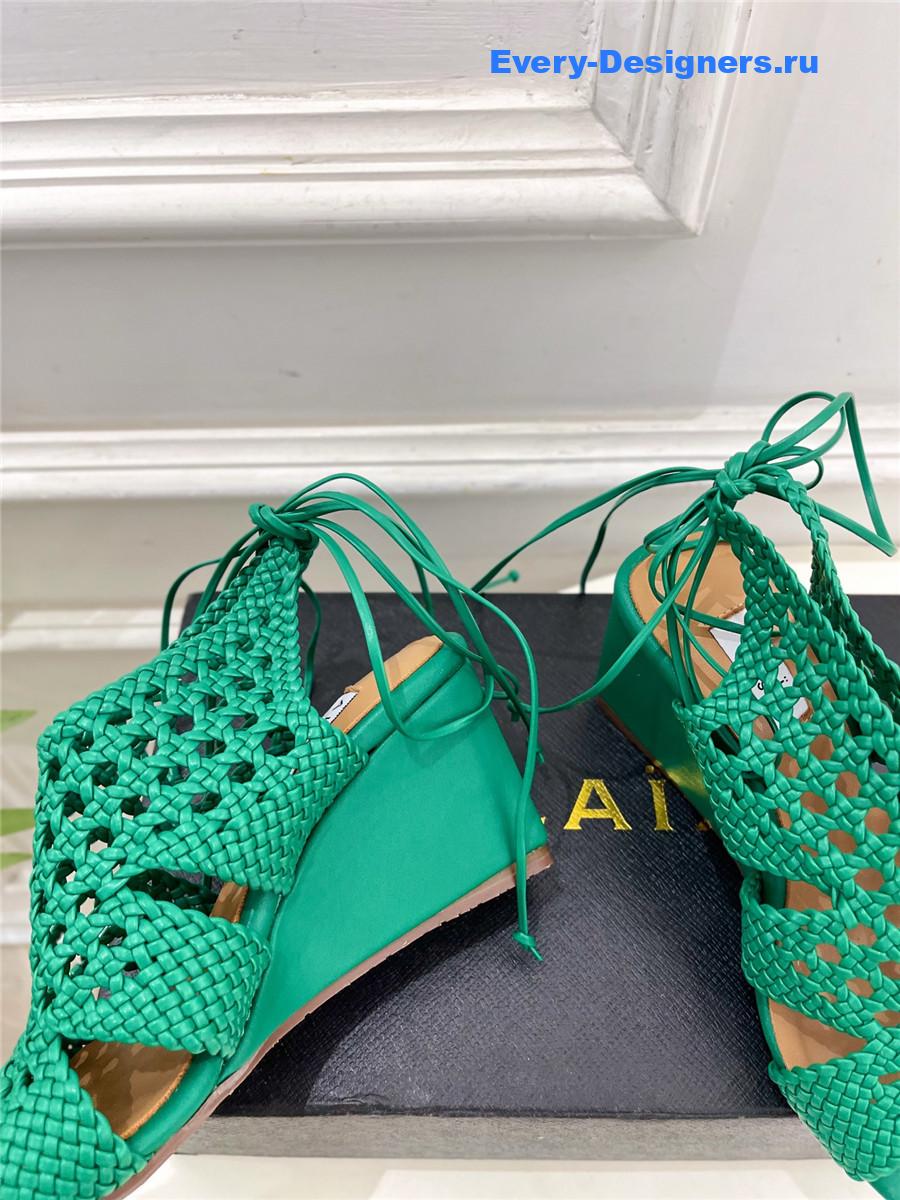 Alaia Green Hollow Woven Wedge Sandals